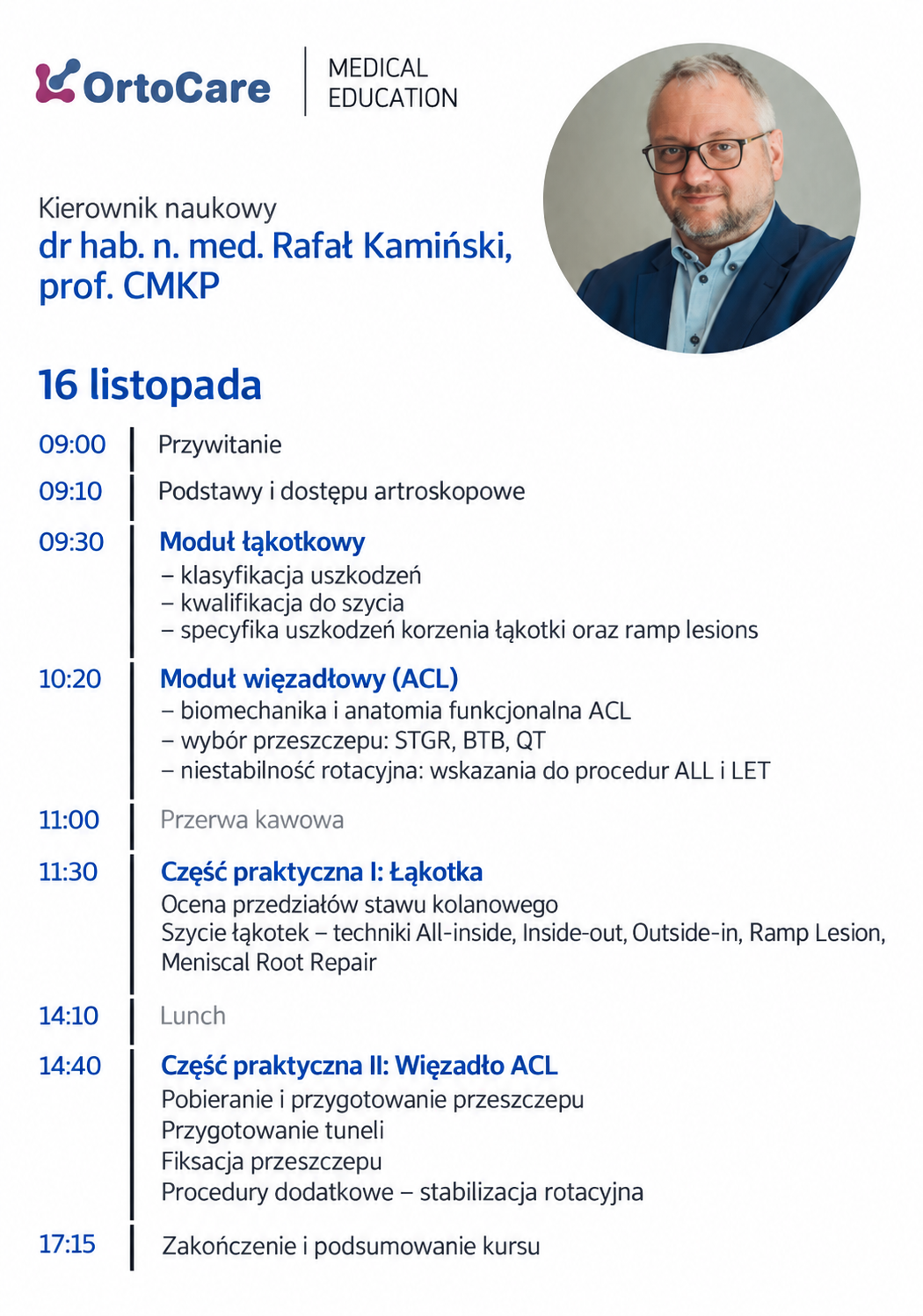 Harmonogram kursu OrtoCare 16 listopada